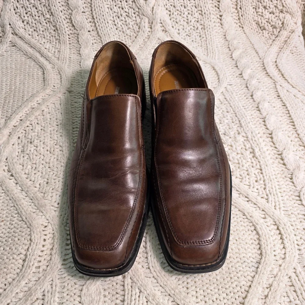 Johnston &‎ Murphy Slip On Loafers Brown Leather Square Toe Mens 9M Good